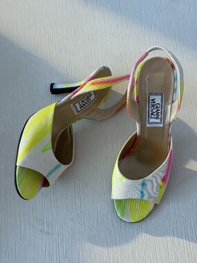 Vintage Gianni Versace Neon Fabric Slingback Sandals